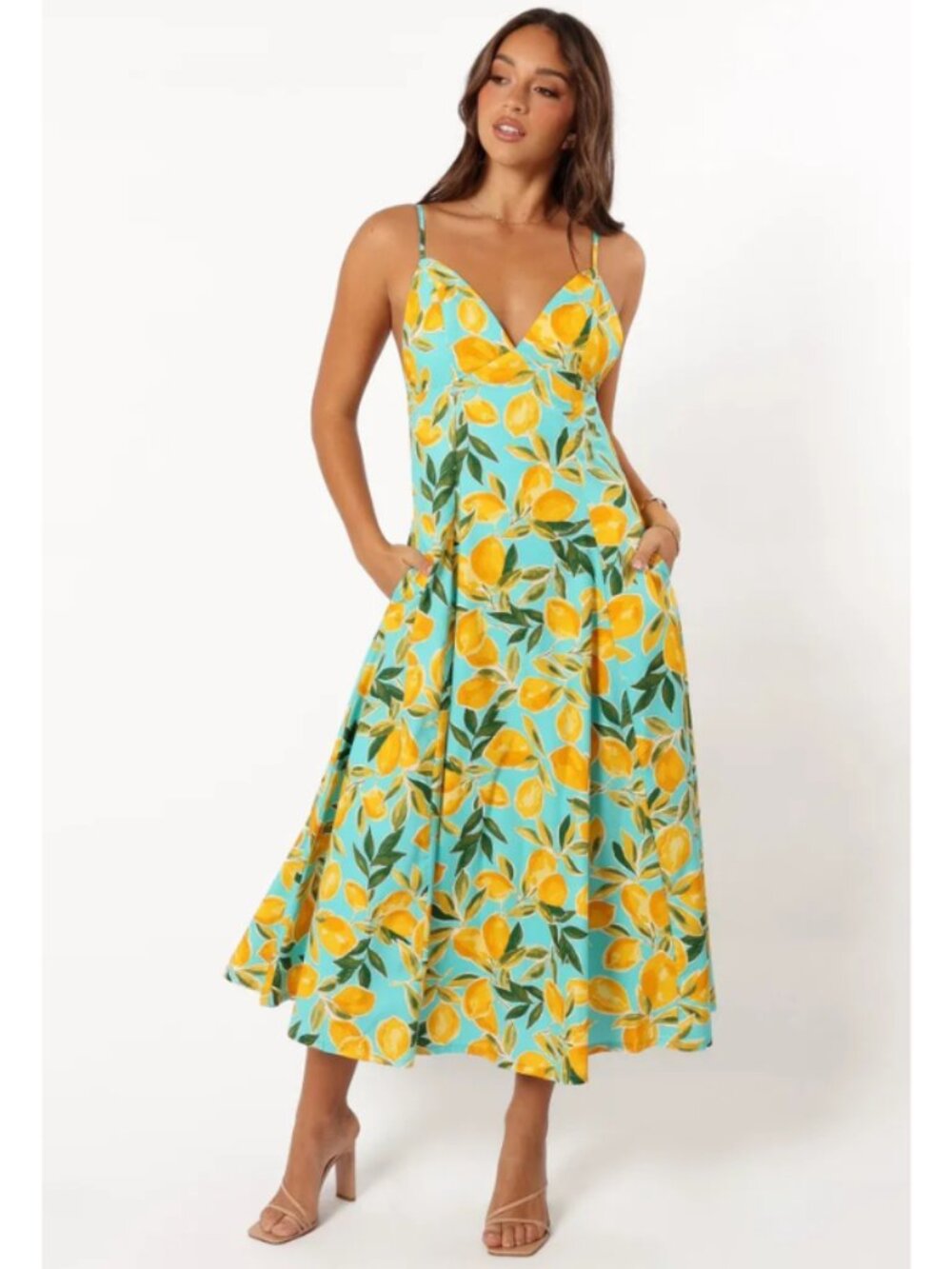Petal & Pup Turquoise Lemon Print Midi Dress
